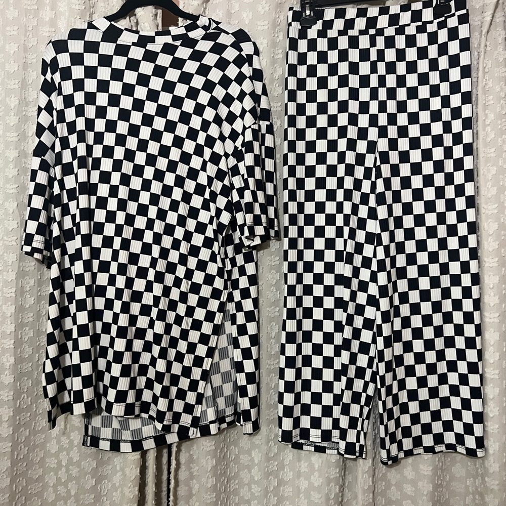 Dressed in LALA Black and White Checkered Pajama Set